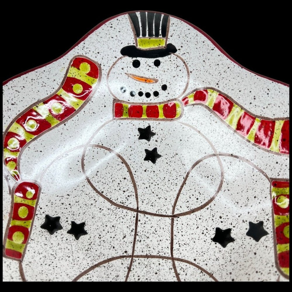 Grasslands Road Pottery Snowman Bowl Hats Winter Christmas Holiday Speckled Red - Picture 6 of 9